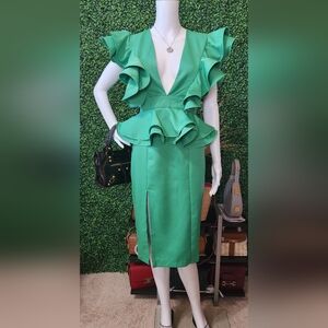 Ruffle V Neck Midi Dress